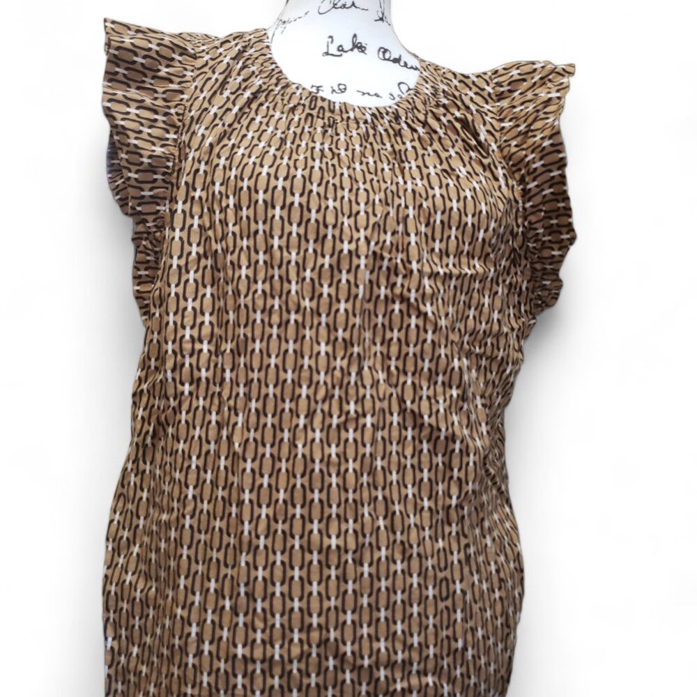 Loft, Chain Print cotton chintz ruffled sleeves, Size XL